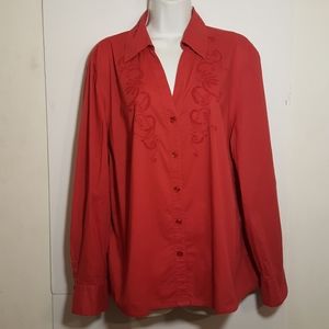 Nine & Company Shirt Red Long Sleeve Button Front